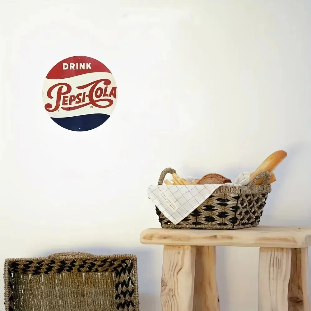 لافتة ألومنيوم مستديرة من RETROVIBES Vintage Pepsi - فن جداري عالي الدقة بالأشعة فوق البنفسجية، ديكور كلاسيكي لمشاعر غرفة الحنين