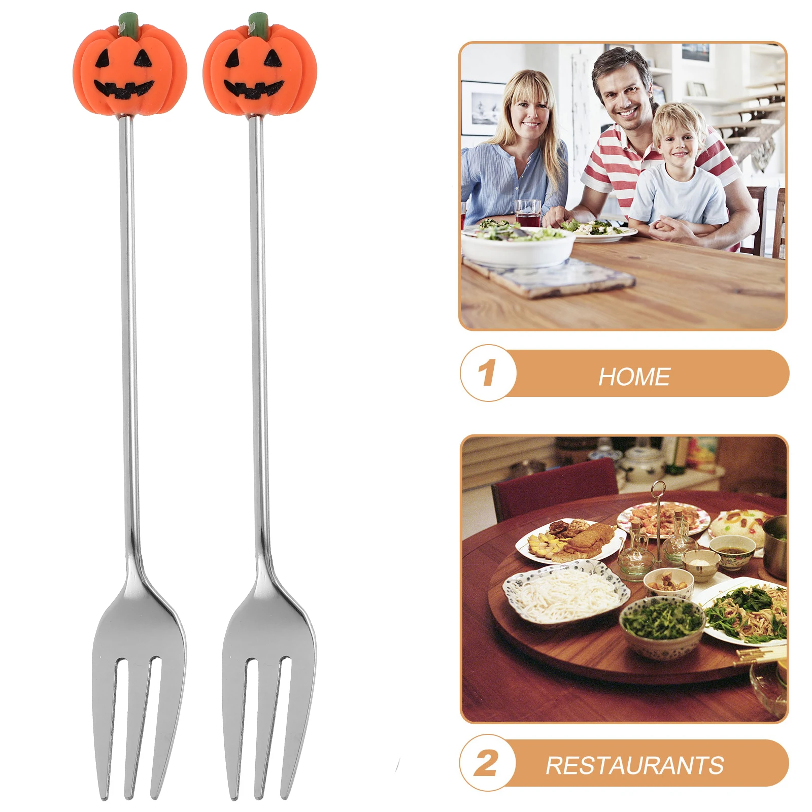 

6pcs Cartoon Fork Stainless Steel Pumpkin Design Dessert Cake Halloween Tableware Multipurpose Ergonomic Handle for Home Cafe