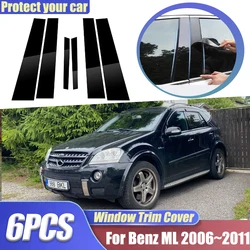Car For Mercedes Benz ML W164 2006~2011 350 450 500 550 6pcs Window Trim Covers B C Pillars PC Stickers Column Auto Accessories
