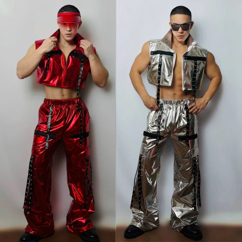 

Muscle Man Laser Pole Dance Outfits Bar Nightclub DJ Solo Performance Clothes Men Gogo Dance Clothing Stage Rave Wear XS10697