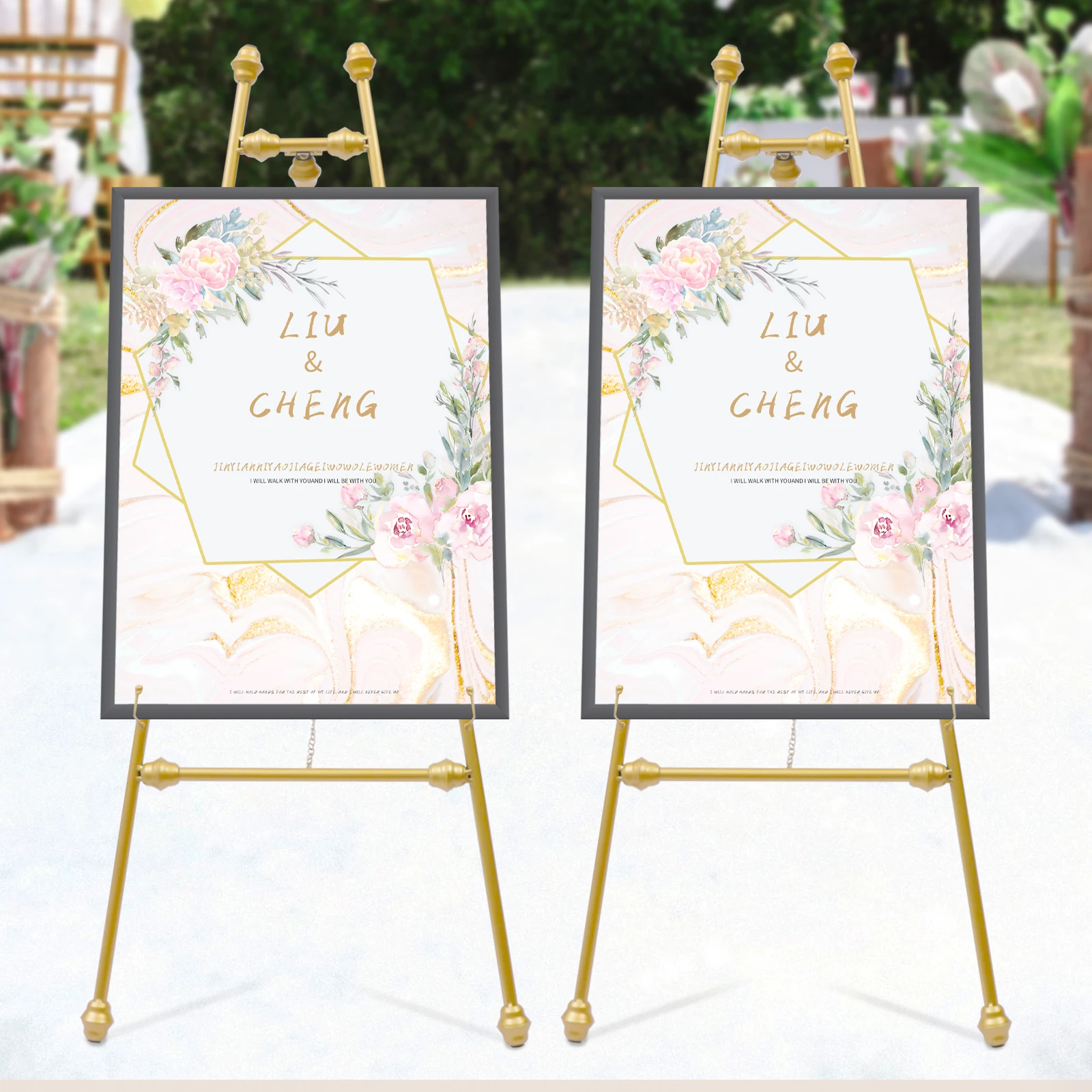 2pcs Gold Foldable Floor Easel Tall Shops Rack Drawing Poster Display Stand for Wedding Paty Christmas Festival