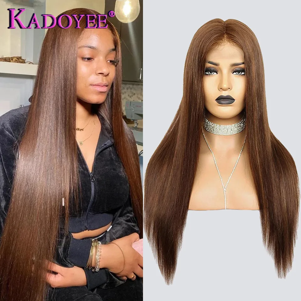 

Dark Brown Lace Front Wig Human Hair 13x4 Lace Frontal Wig Pre Plucked Baby Hair Malaysia Remy Brown Straight Wig For Women 180%