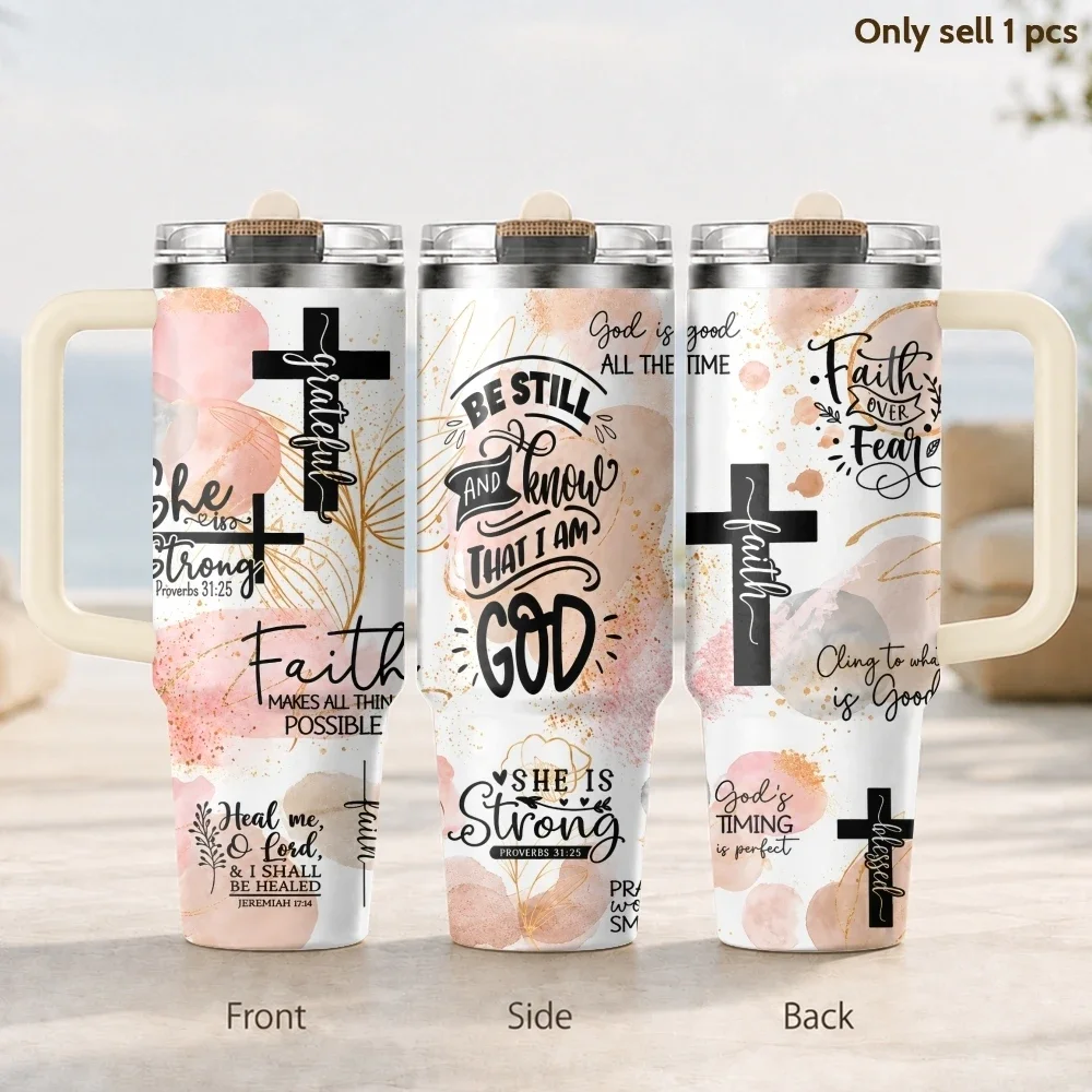 Faith God Christian Bible Quotes Vacuum Flasks 40oz 3rd Gen Vacuum Insulated Stainless Steel Tumbler Cup With Handle Straw Lid