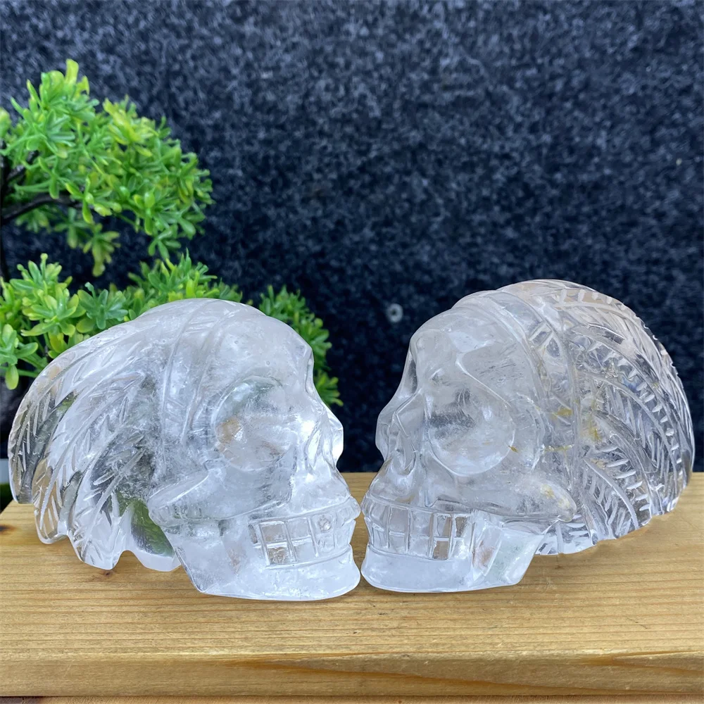 

Натуральный белый кристалл, резной изысканный череп, кварц, духовное исцеление, ручная полировка, украшение для дома на Хэллоуин