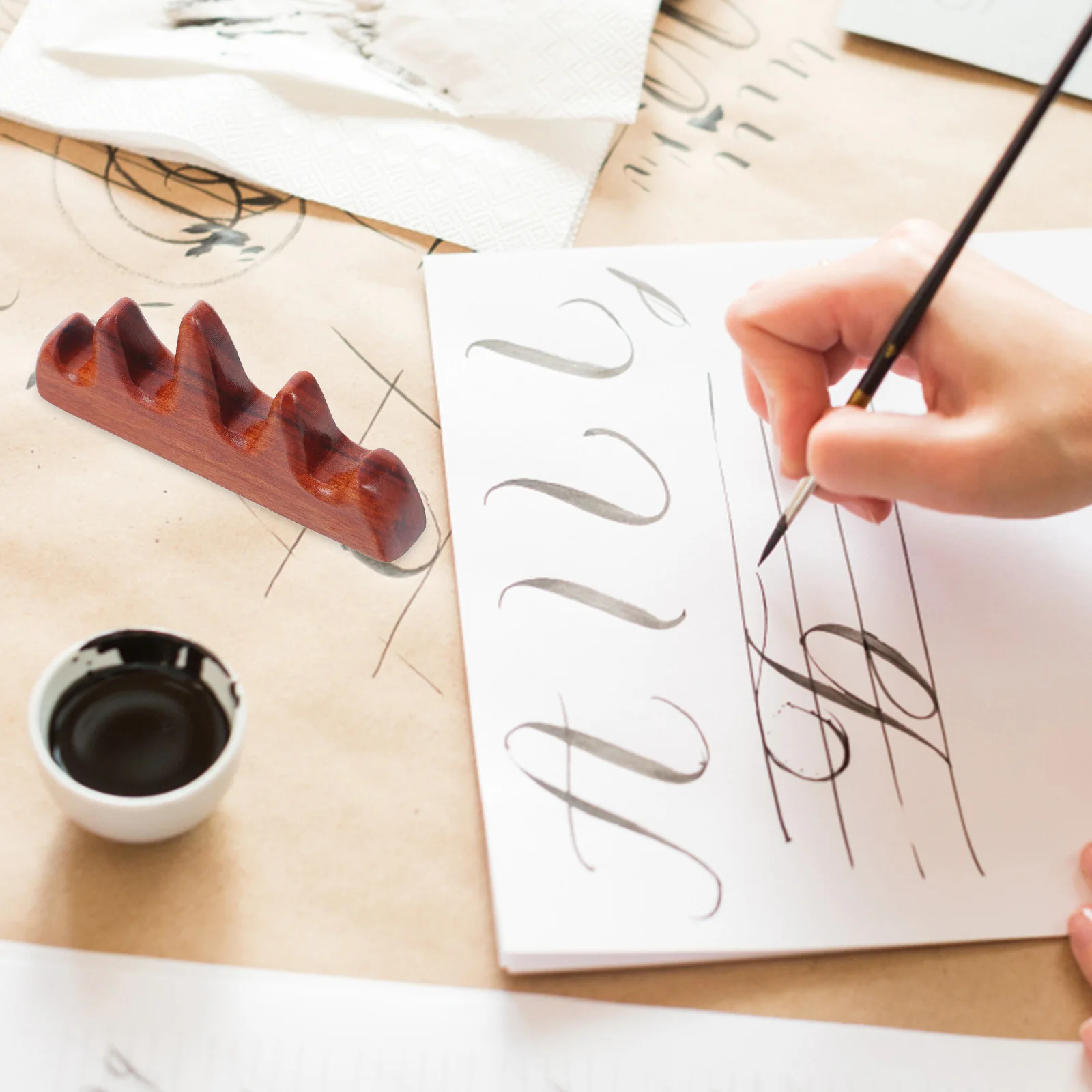 

2pcs Redwood Brush Holder Mountain Shape Wood Calligraphy Pen Stand For Painting Writing Desk Organizer Art Studio Tool