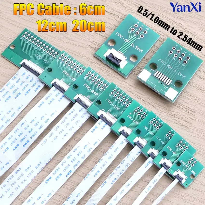 4 6 8 10 12 20 24 30 40 Pin 0.5/1.0MM to 2.54MM Soldered Connector FPC FFC Adapter Board 6/12/20cm 0.5mm Pitch Ribbon Flex Cable