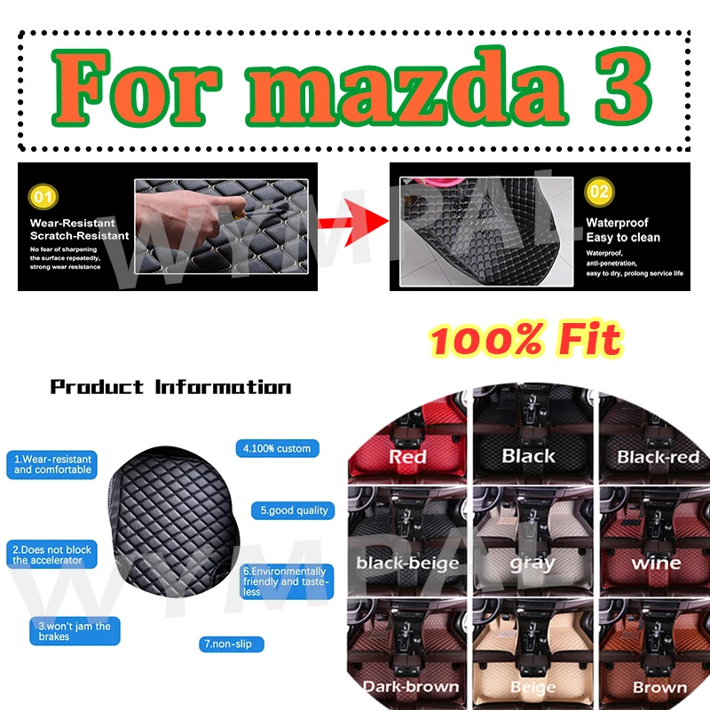 

Luxury Custom Car floor mats for mazda 3 2010 2011 2012 2013 Auto Foot Pads Automobile Carpet Cover Interior Accessorir set mats