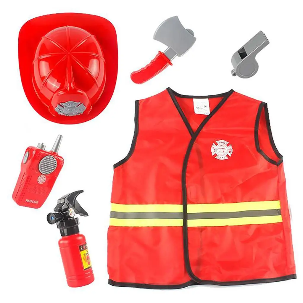 

Fireman Costume Set Role Firefighter Dress Up Clothes Halloween Toys Age