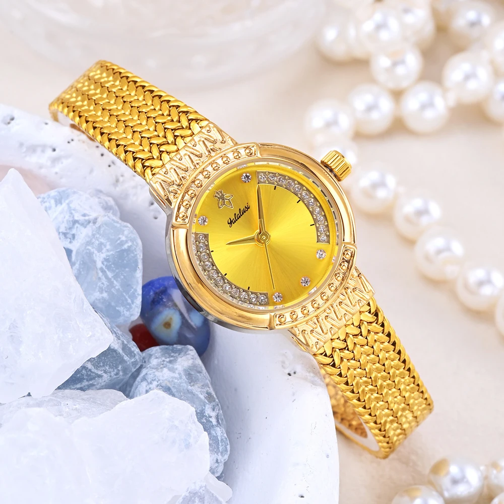 

Женские часы Yalalusi Gold, роскошные кварцевые наручные часы с бриллиантами, модный миланский сетчатый ремешок, элегантные женские часы для платья, подарок, НОВИНКА 2026