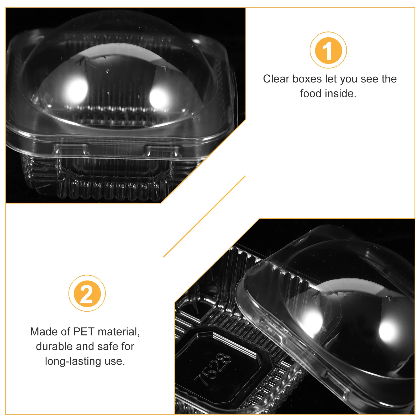 

50 шт. круглые прозрачные коробки для торта, прозрачная купольная крышка, безопасные пищевые безопасные коробки для упаковки десертов для кексов, дня рождения, свадьбы