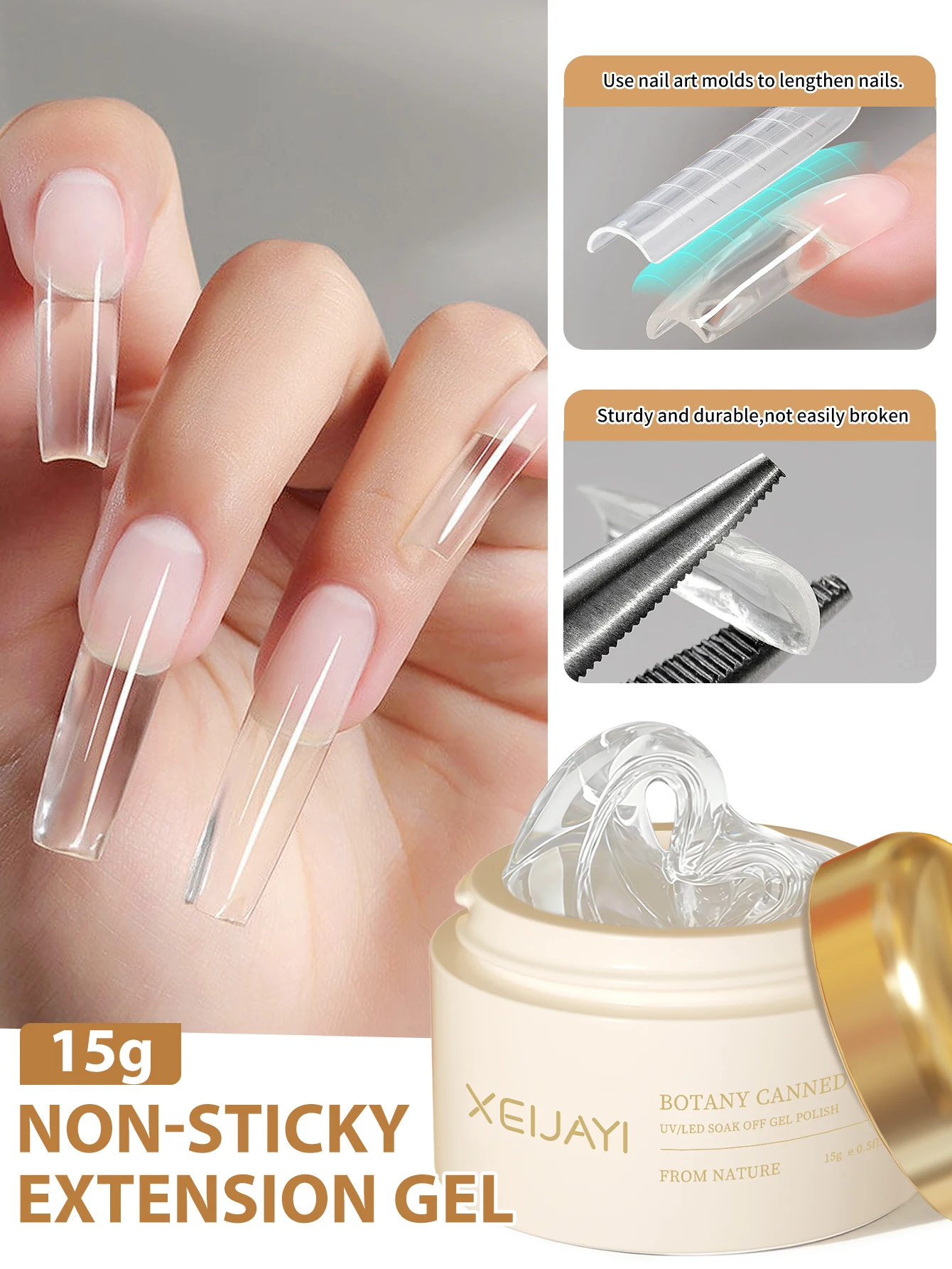XEIJAYI 1 Stück 15g Transparentes Festes Verlängerungsgel, geeignet für Nägel, Nagelverlängerungen, harte Nägel, Nagelkunst-Funktionsgel für Frauen – Detail 2
