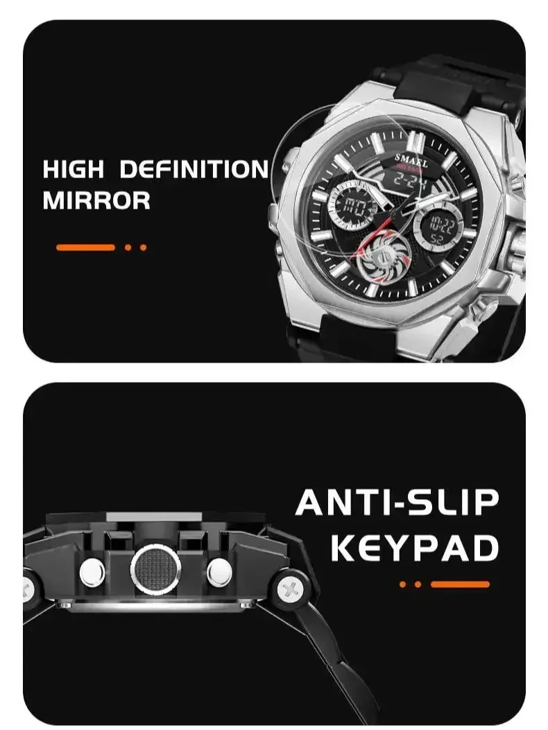 SMAEL 8098 Watch for Men Brand Quartz Digtal Dual Time Waterproof Shock Resistant Back Light Alarm Fashion