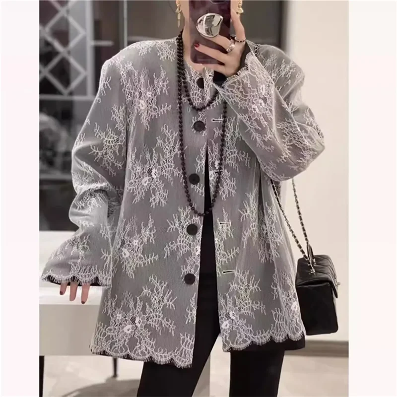 Frühling Herbst Sinn für Design Spitze verbinden Anzug Jacke Frauen 2024 neue Mode lose lässige Mantel Blazer weiblich