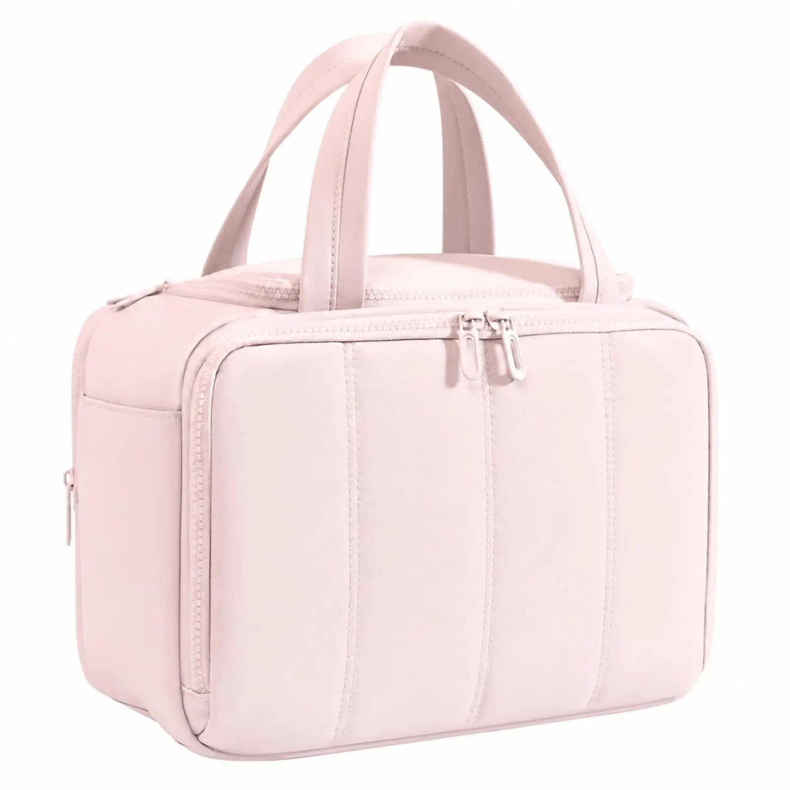 Stylish Women Travel Pouch Nylon Makeup Bag with Structured Shape and Top Handle for Washroom Storage and Travel