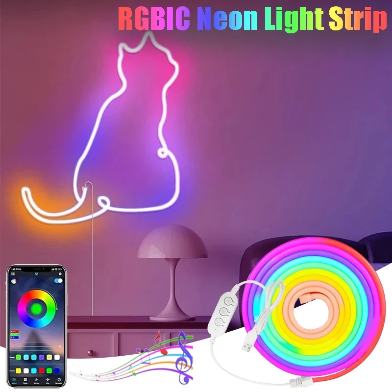 

RGBIC Neon Light Strip DIY Shape LED Strip Light Bluetooth APP Control Sound Pickup Light Strip for Holiday Decorations