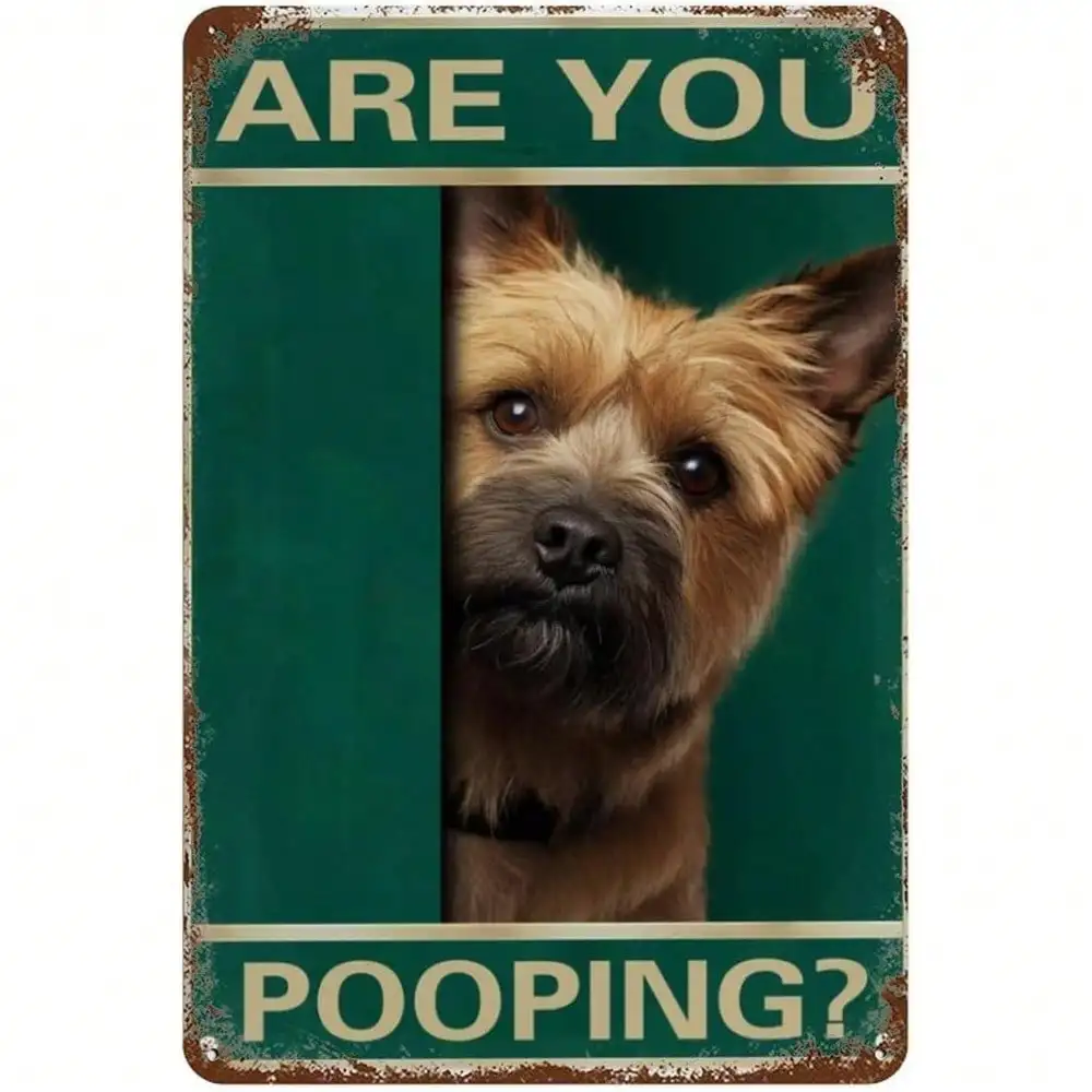 Letrero de metal vintage con la frase 'Cairn Terrier Dog - ¿Estás defecando?' Divertida Decoración de Pared para Baño, Estilo Rústico para Cuarto de Hombre o Bar en Casa