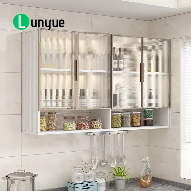 Space Aluminum Hanging Cabinet with Glass Door Wall Mounted Storage Closet for Kitchen Balcony Bathroom Sun Protection Space