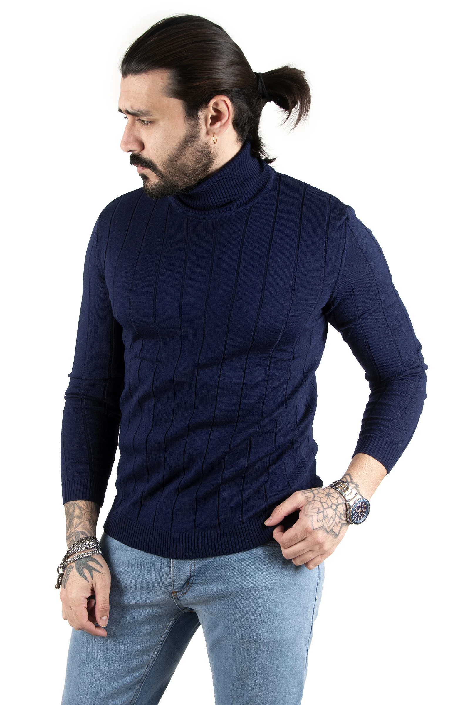 

DeepSEA Straight Striped Full Turtleneck Slim Fit Men 'S Sweater 2301420