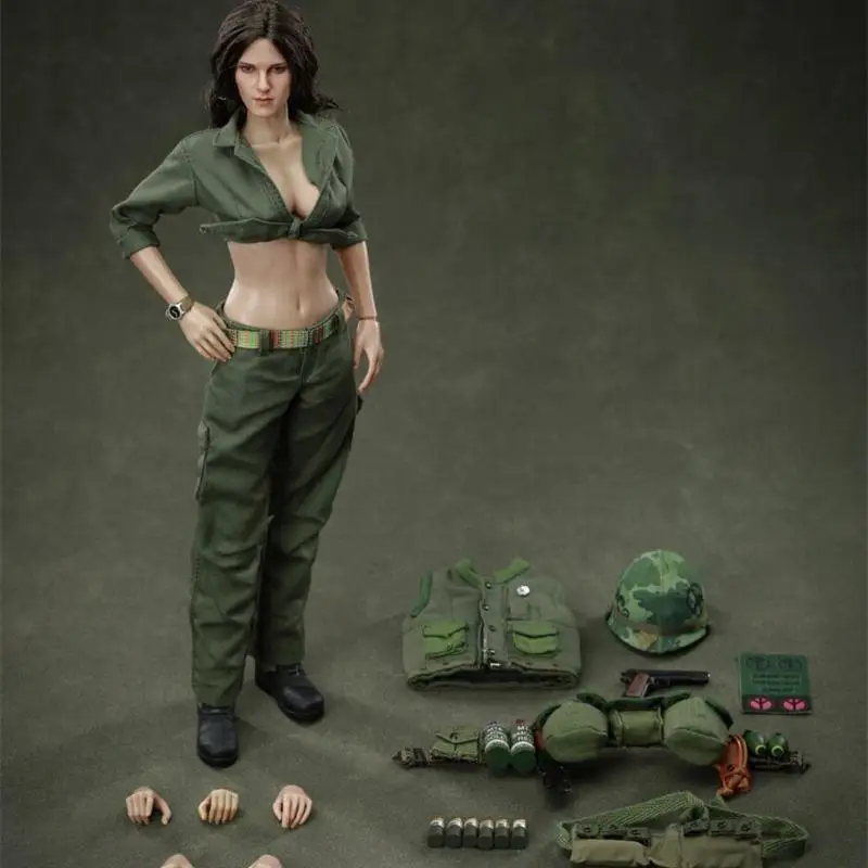 1/6 Vietnam War Army Green Cloth Movable Female Soldier Action Figure Model Historical Hobby Fans Collecible Full Set Toy  ﻿