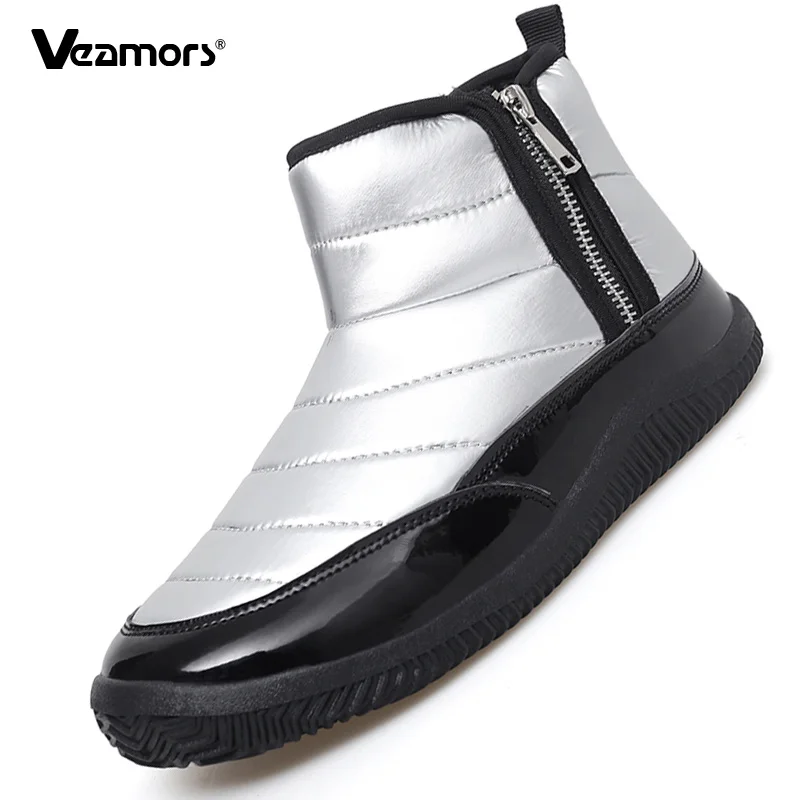 Waterproof Women Men Ankle Boots Plush Cotton Shoes Ladies Zipper Fashion Snow Boots Anti-slip Warm Outdoor Footwear Size 35-46