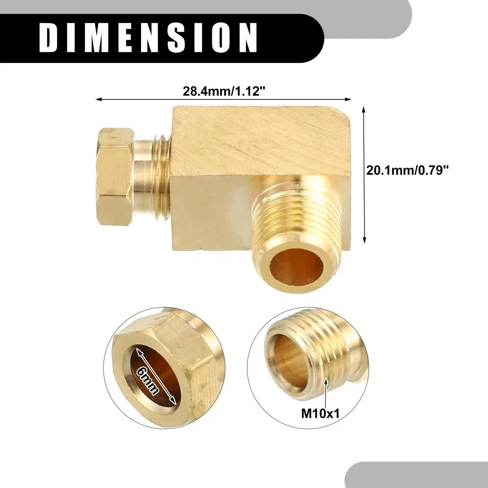 2pcs 90 Degree Elbow Brass Elbow Fitting Fit 4mm 6mm Tube Brass Gold Tone Oil Pipe Connector Universal Fit M10x1 Thread
