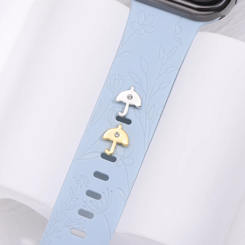 

Cute Gold Sliver Color Umbrella Decorative Charms for Apple Watch Silicone Strap Jewelry Leg Nails Charms for Iwatch Bracelet