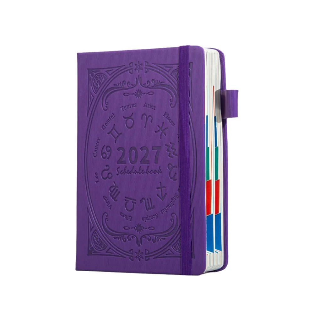 A5 2027 Constellation Pattern Calendar Notebook PU Leather English To-do List Notebook Wear-resistant Bookmark