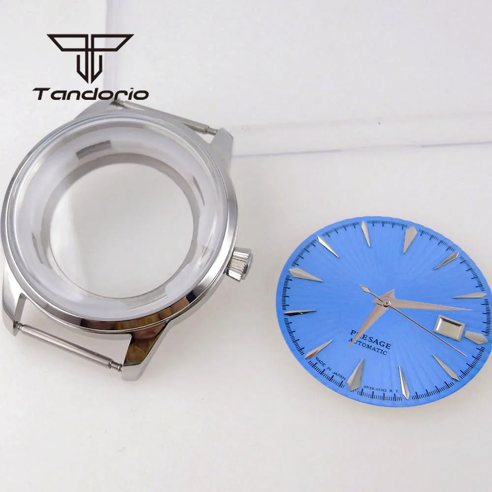 40mm NH35 Silver Watch Case See-through Transparent Back Push/Pull Crown 35mm Dial+Hands Fit for Cocktail Time Presage Model