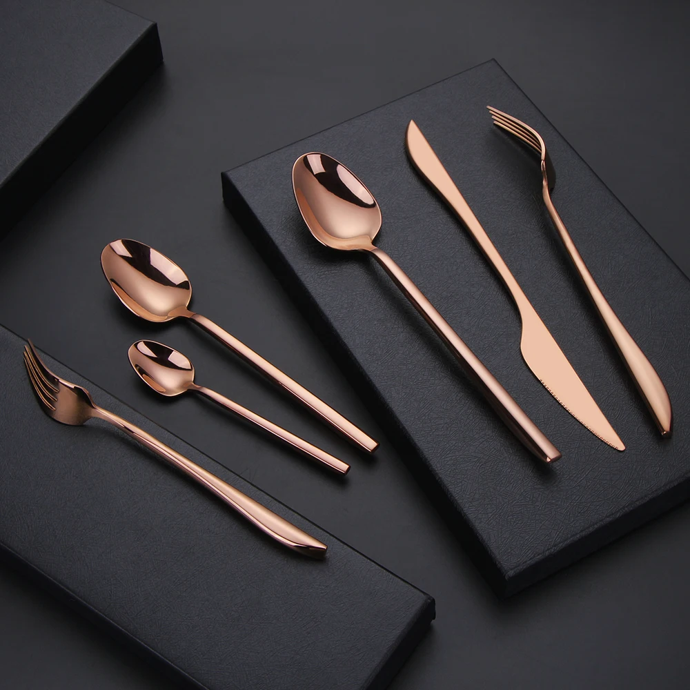 2/3/4/5/6 Set Cutlery Set Stainless Steel Tableware Rose Gold Dinnerware Mirror Knife Fork Spoon Set Kitchen Utensils Flateware