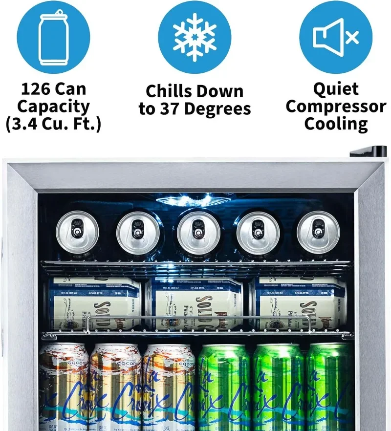 NewAir Beverage Refrigerator Cooler | 126 Cans Free Standing with Right Hinge Glass Door | Mini Fridge Beverage Organizer