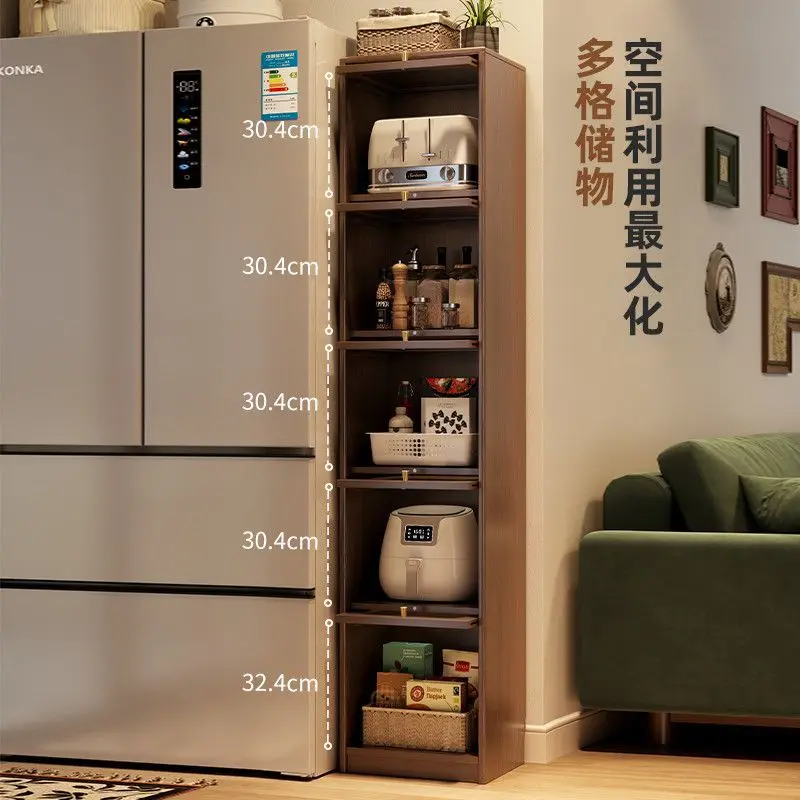 HYS solid wood bookcase crevice display cabinet bookshelf floor rack integrated against the wall small narrow vertical cabinet