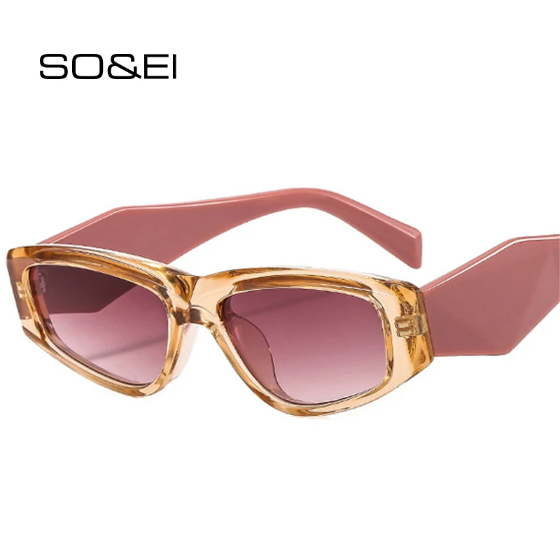 SO&EI Retro Unique Irregular Cat Eye Sunglasses Women Fashion Brand Designer Shades UV400 Men Leopard Sun Glasses