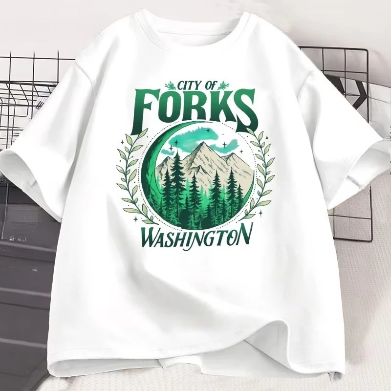 Twilight City Forks Washington T Shirt Cotton Short Sleeve Vintage T-shirt Y2k Twilight Halloween Tee New Moon Rainforest Tops