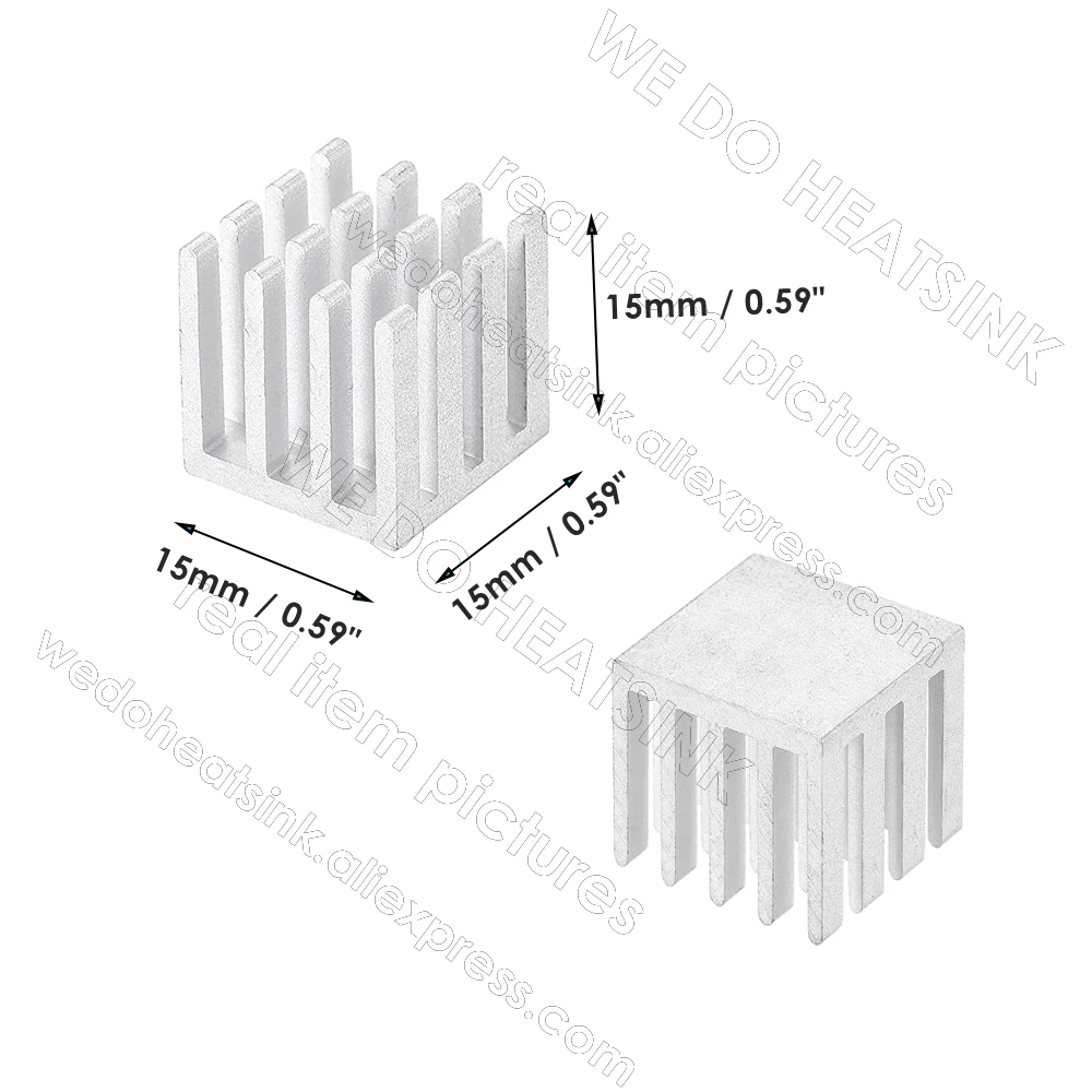 Nós fazemos o dissipador de calor 15x15x15mm sem ou com a almofada térmica tamanho pequeno cubo prata entalhado alumínio radiador do refrigerador do dissipador de calor