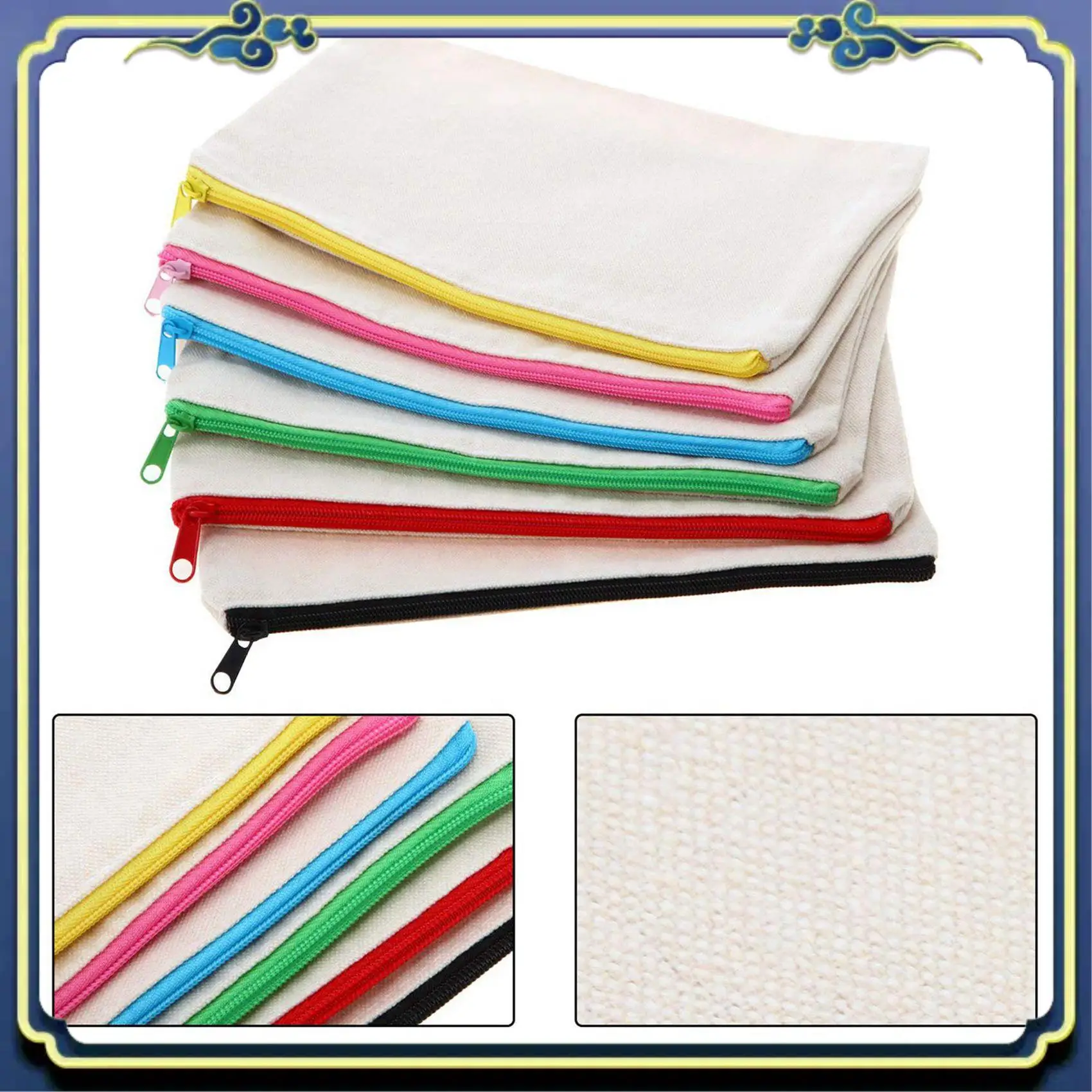 

Portable 36 Pieces Canvas Makeup Bag Multipurpose Cosmetic Bag Travel Toiletry Pouch Pen Coin Bag Blank DIY Bag With Zipper