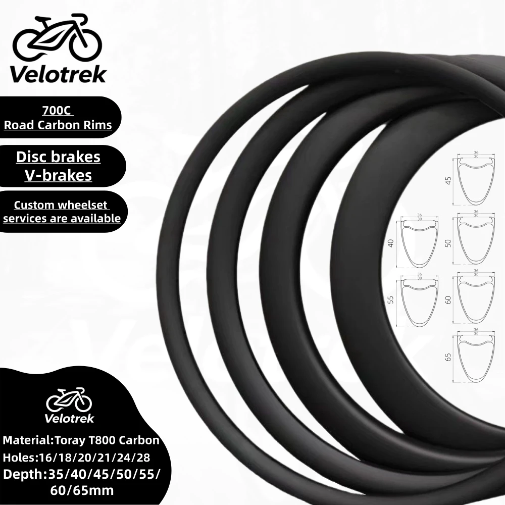 

Колеса VELOTREK New Gravel 700C с карбоновыми ободами, шириной 33/36 мм, глубиной 40/45/50/55 мм, для дисковых тормозов, бескамерные, безкронштейнные, асимметричные обода