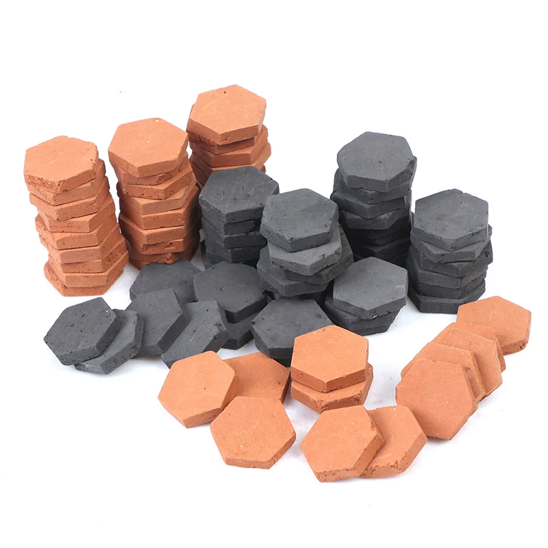 40PCS Mini  Hexagon Small Red Brick Miniature Dollhouse Play Props Furniture Artificial DIY Sand Table Models Clay Supplies