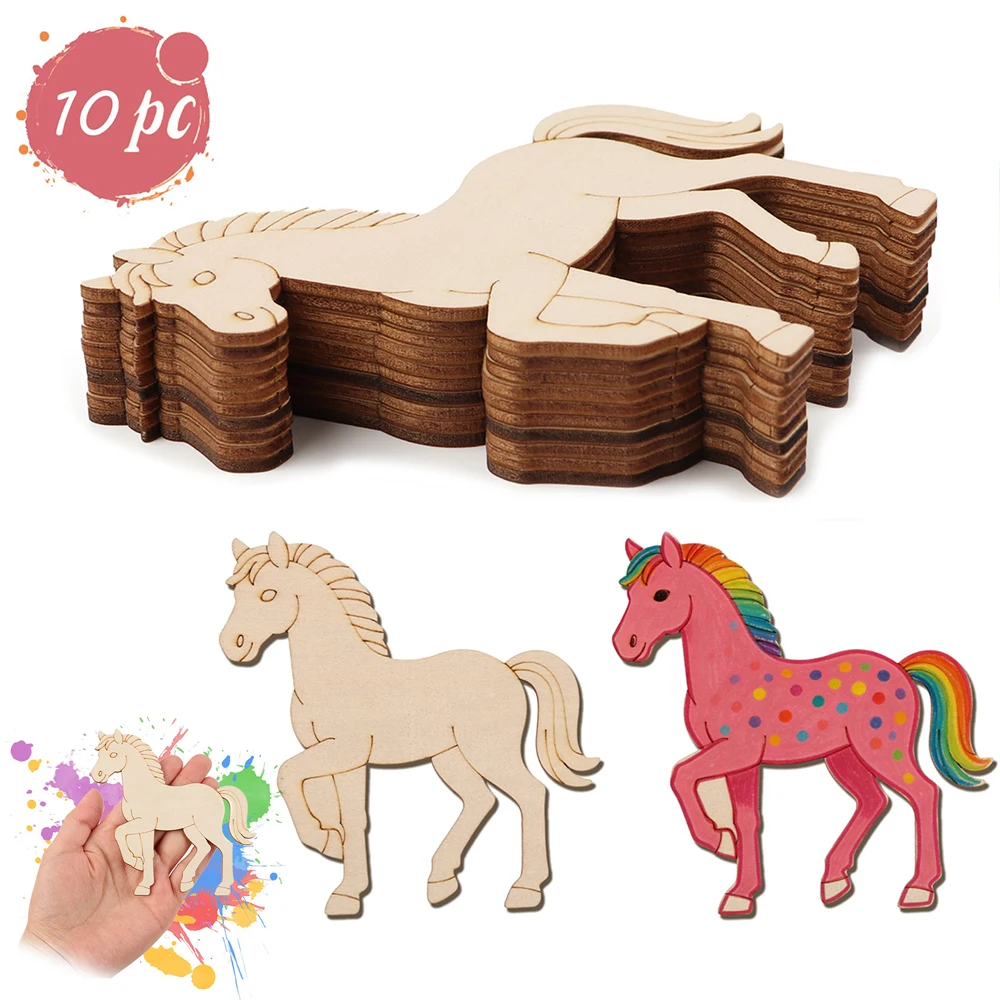 10pcs Unfinished Wood Animal Horse Cutouts,Wooden Craft Set for Wooden Hanging Ornaments,DIY Art Craft Painting Home Party Decor