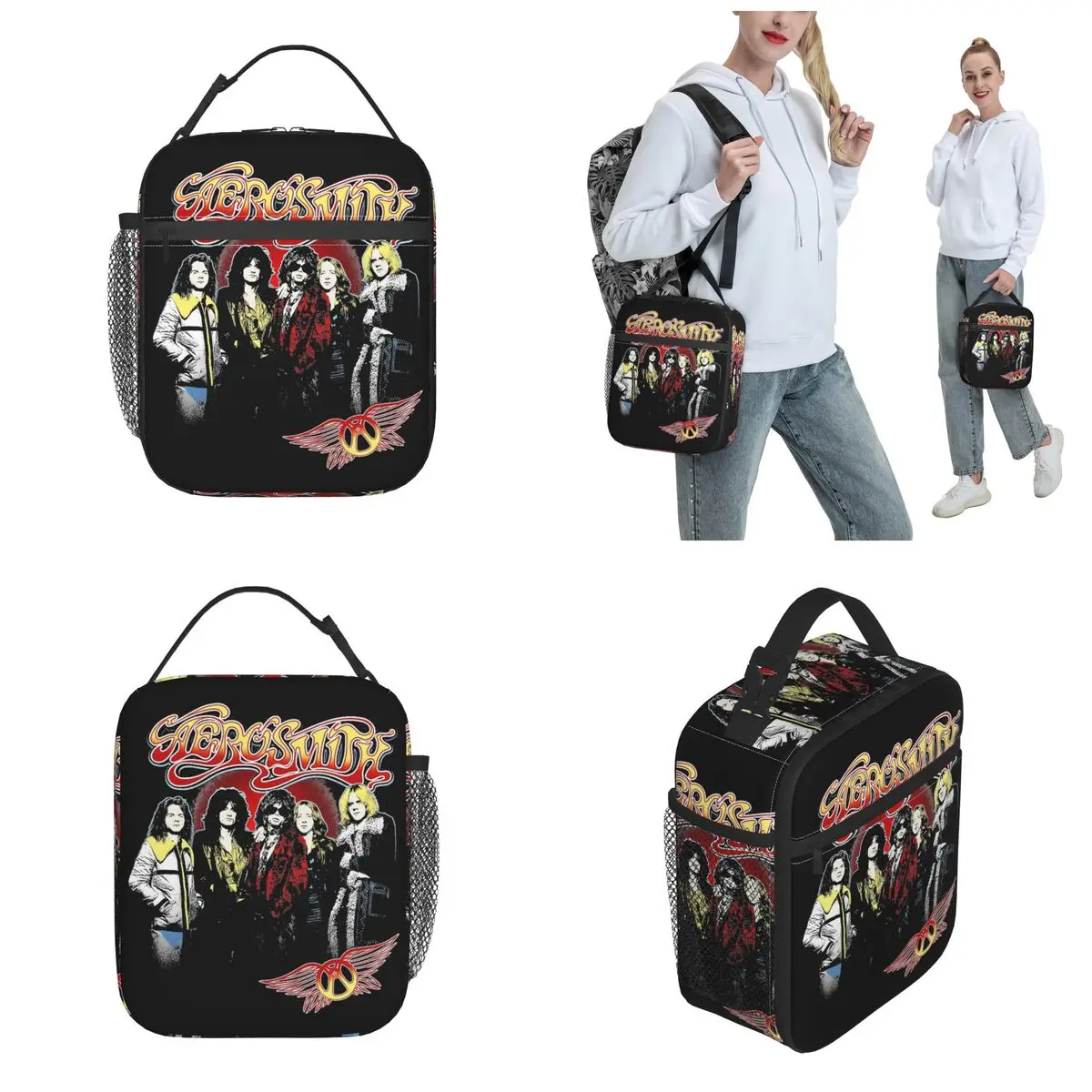 Rock Aerosmith Band Geïsoleerde Lunch Tas Opslag Voedsel Doos Draagbare Thermische Koeler Lunchboxen Voor Picknick