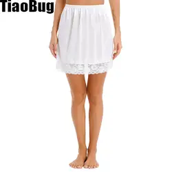 Women Ice Silk Underskirt Basic Bottoming Skirt Half Body Innerwear Skirt Safety Lace Hem Slips Skirt Female Half Length Skirt