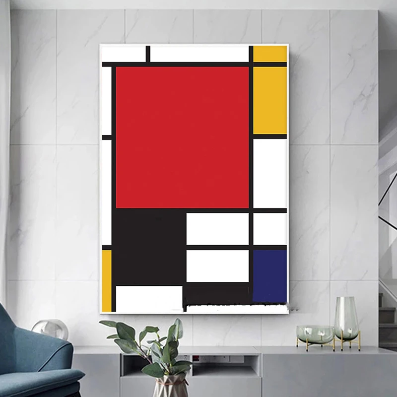 GX065 Piet Poster Mondrian Modern Geometric Red Yellow Poster Prints Canvas Painting Wall Art Picture Living Bedroom Home Decor