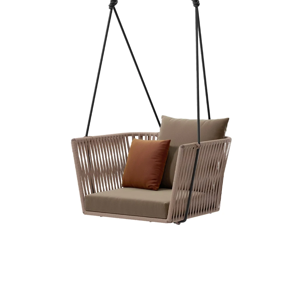 Swing Chair, Aluminum Frame, Rope Woven, Outdoor Lounge, Villa Boutique, Removable Cushion, Contract Grade Furniture
