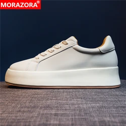 MORAZORA 2023 New Genuine Leather Sneakers Women Flats Lace Up Small White Shoes Platform Flat Casual Shoes Spring Summer Shoes