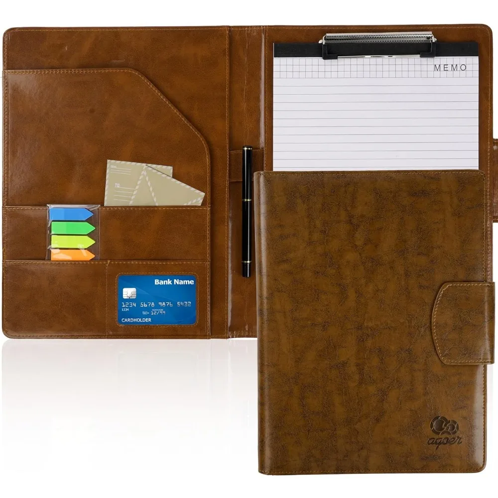 

Кожаный портфель формата А4, профессиональный органайзер, стильный органайзер-футляр для документов с магнитом, портфолио вознаграждения с бумагой