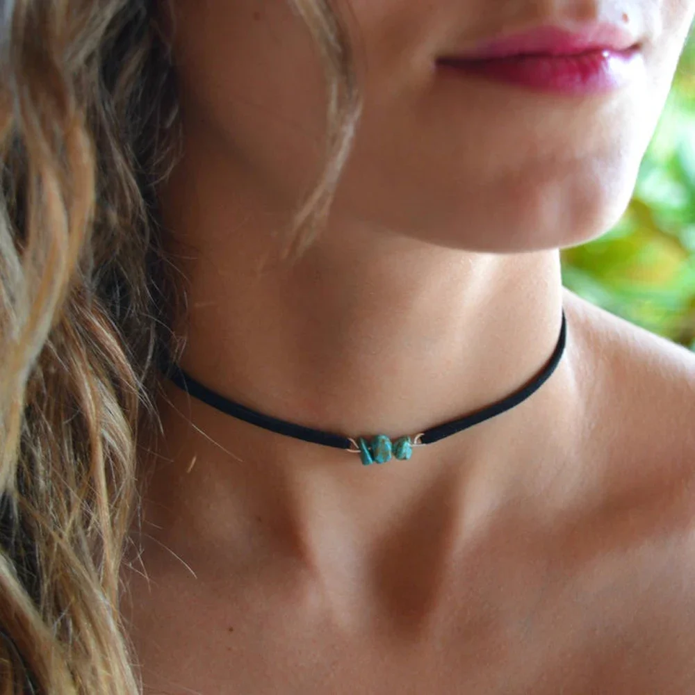 Turquoises Choker, Dainty Choker, Gem stone Chokers, Boho Bohemian Necklace, Healing Stones Cute Beaded Chokers