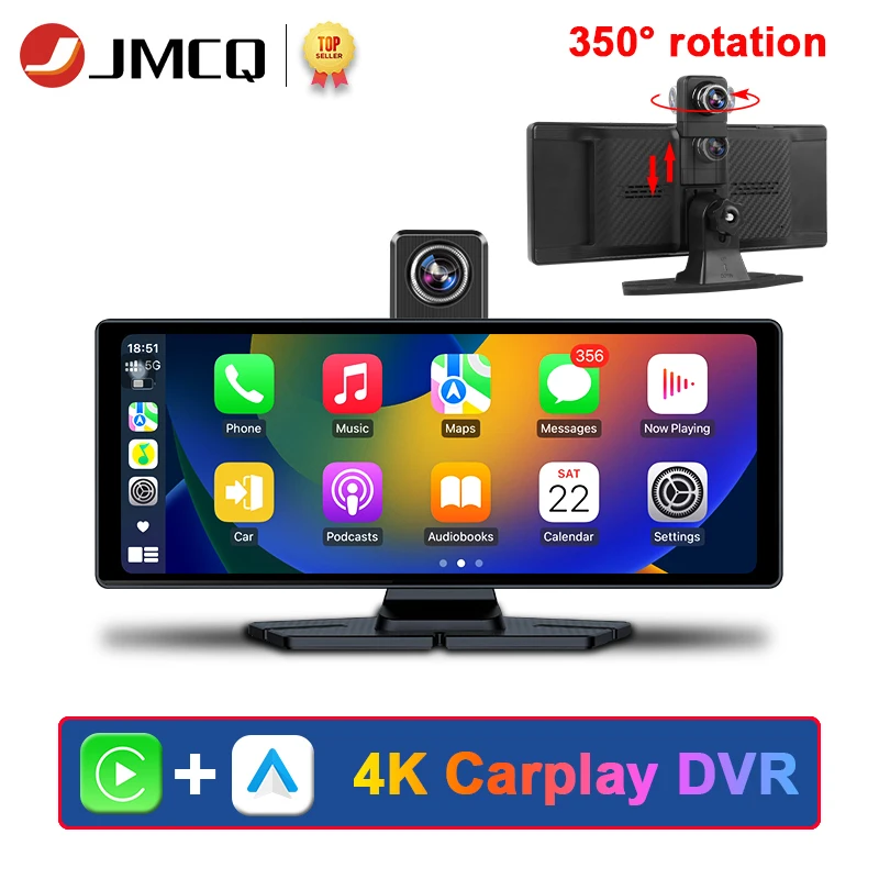 

JMCQ 4K Car DVR Rotatable Dash Cam Rearview mirror camera Wifi wireless Carplay & Android Auto Dual Lens Video Recorder GPS AUX