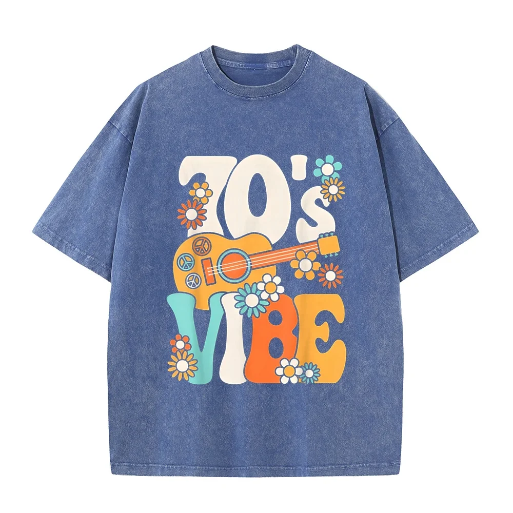 70's Vibe Shirt Funny Retro Party Boho Hippie Peace Sign T-Shirt 티셔츠 Short Sleeve Tee Clothes White Cotton Men Anniversary