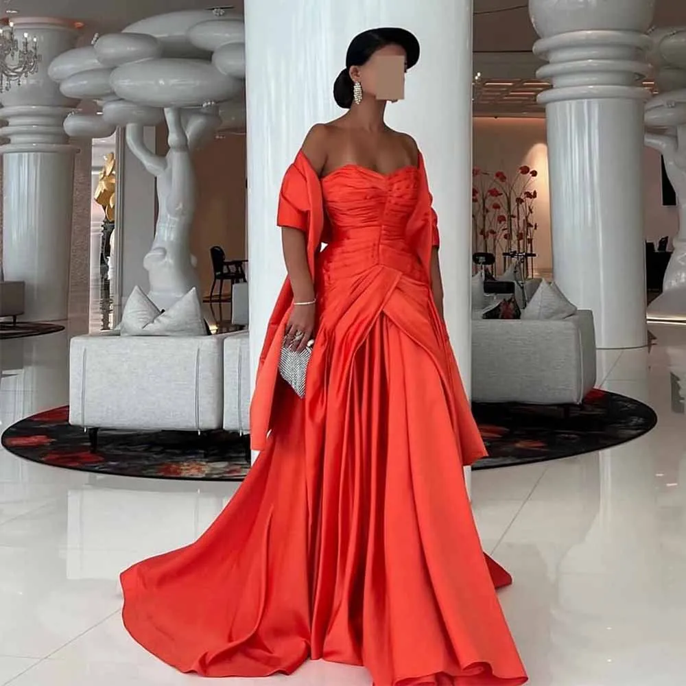 

Вечерние платья Атласное платье трапециевидной формы знаменитостей Оранжевое милое плиссированное платье с рюшами и рукавами-крылышками Женские церемониальные платья Длинные