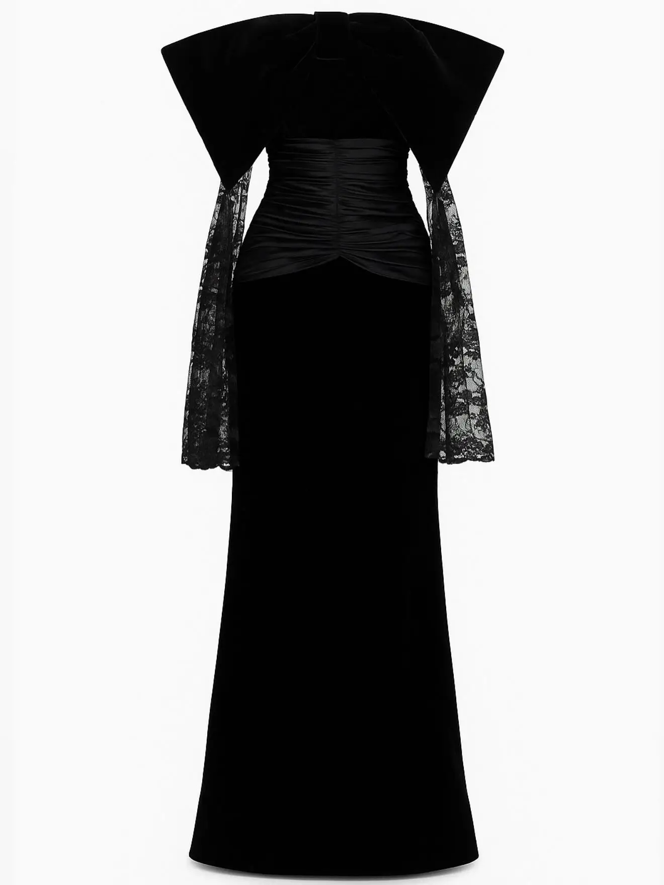 فستان حفلات أسود أنيق مخصص للنساء خارج الكتف من الدانتيل للحفلات المسائية وفساتين المناسبات الرسمية بطول الأرض