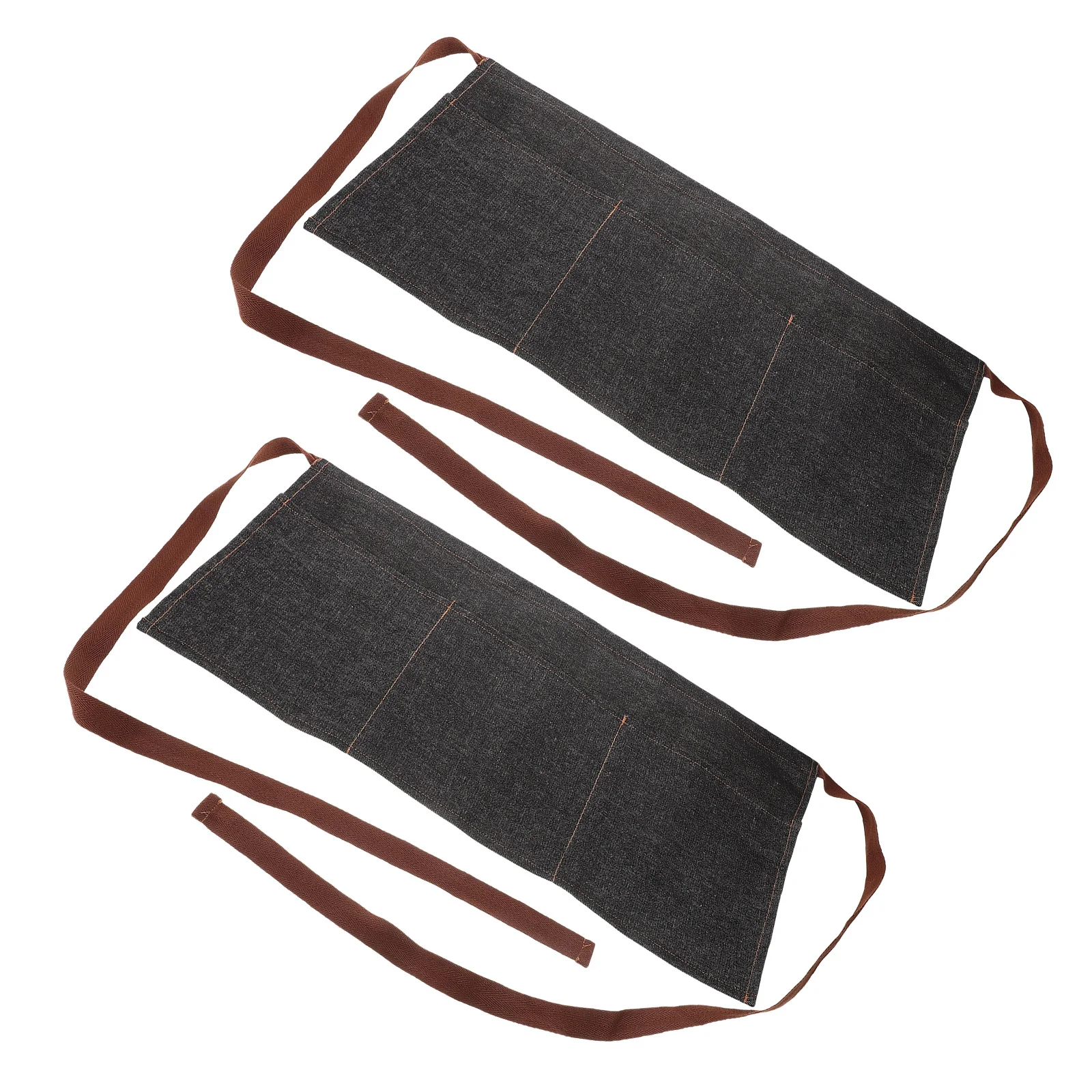 2pcs Denim Waist Apron 11" Wide Short Half-Length With 3 Pockets Adjustable Strap For Restaurant Cafe Kitchen Food Service